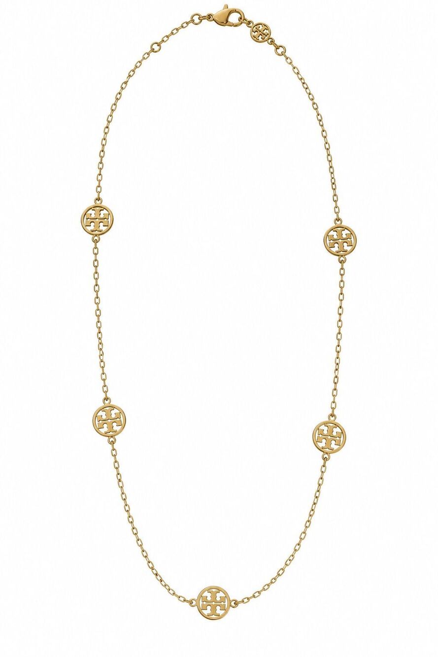 Tory Burch Miller Station Gold Tone Logo Necklace